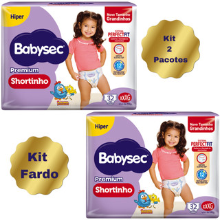 Fralda Babysec Premium Pants Shortinho Sistema Perfctfit XXXG 64 Unidades - Kit Fardo