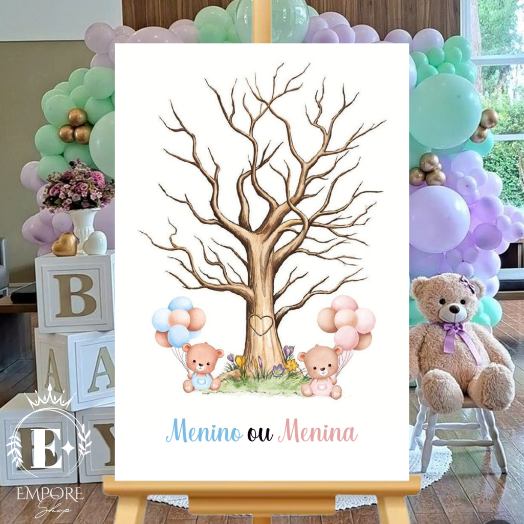 Quadro Chá Revelação Menino ou Menina Decoração Rosa ou Azul