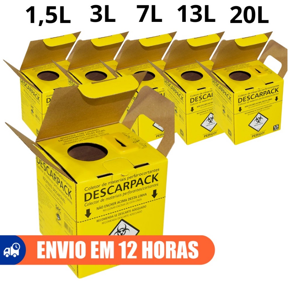 Caixa Coletora Para Material Perfurocortante 1,5L  3L 7L 13L 20L Descarpack