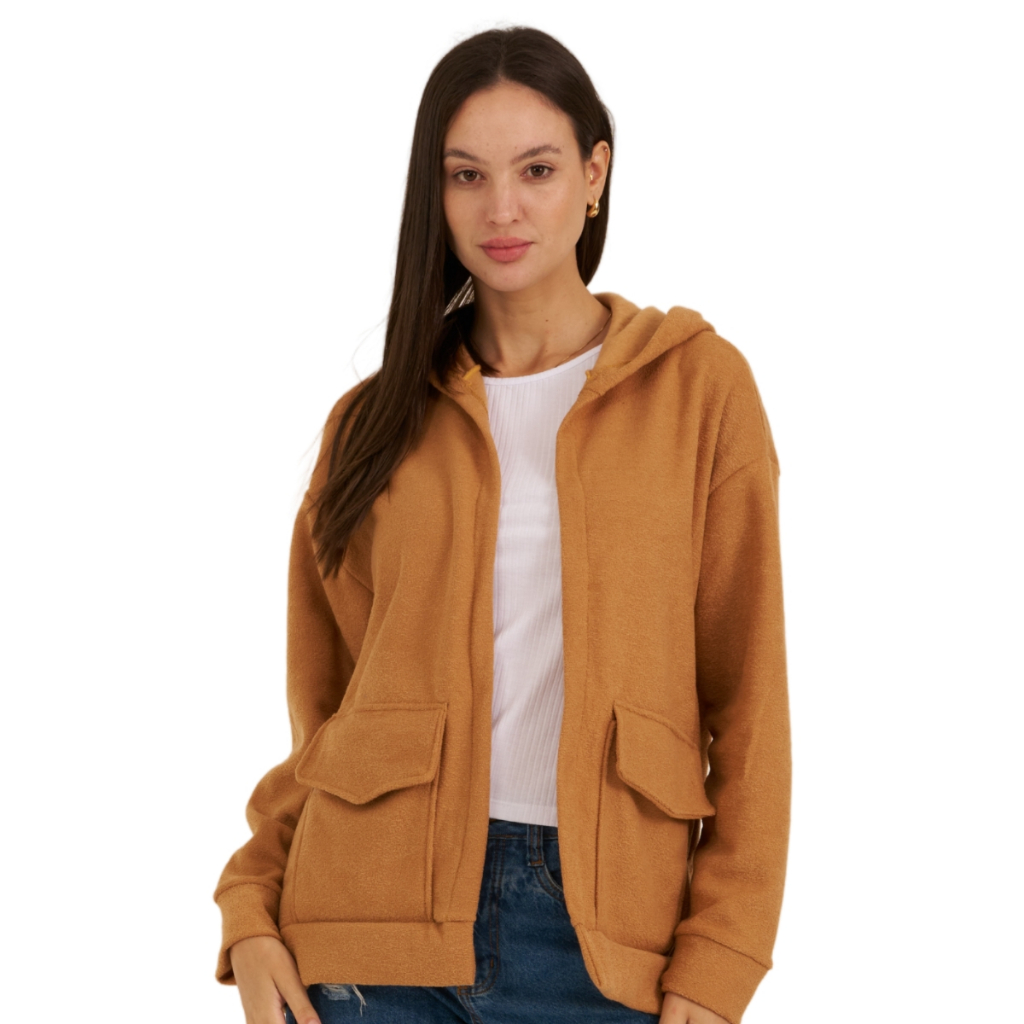 Casaco Blazer Feminino Com Bolsos E Capuz Soft Macio E Confortavel 5423A