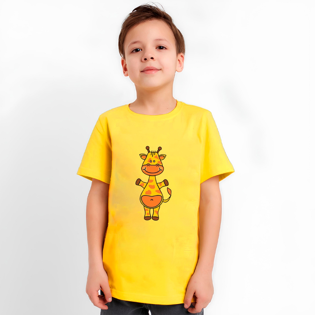 Camiseta Masculina 100% Algodão Diversas Cores Girafa Feliz Estampa Kids Malha Premium