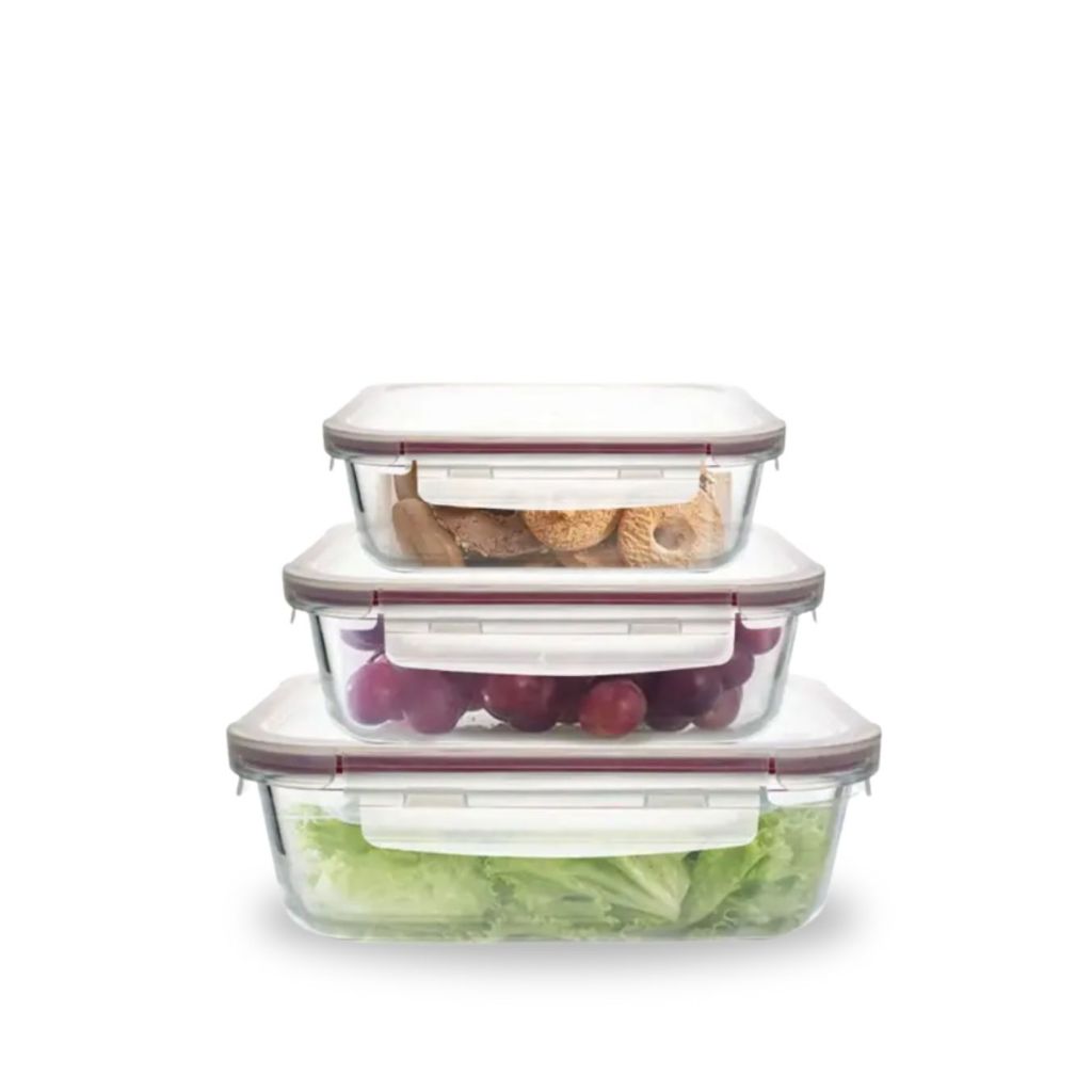 Kit 3 Potes Herméticos de Vidro Vermelho 330ml 570ml e 840ml em Oferta na Shopee