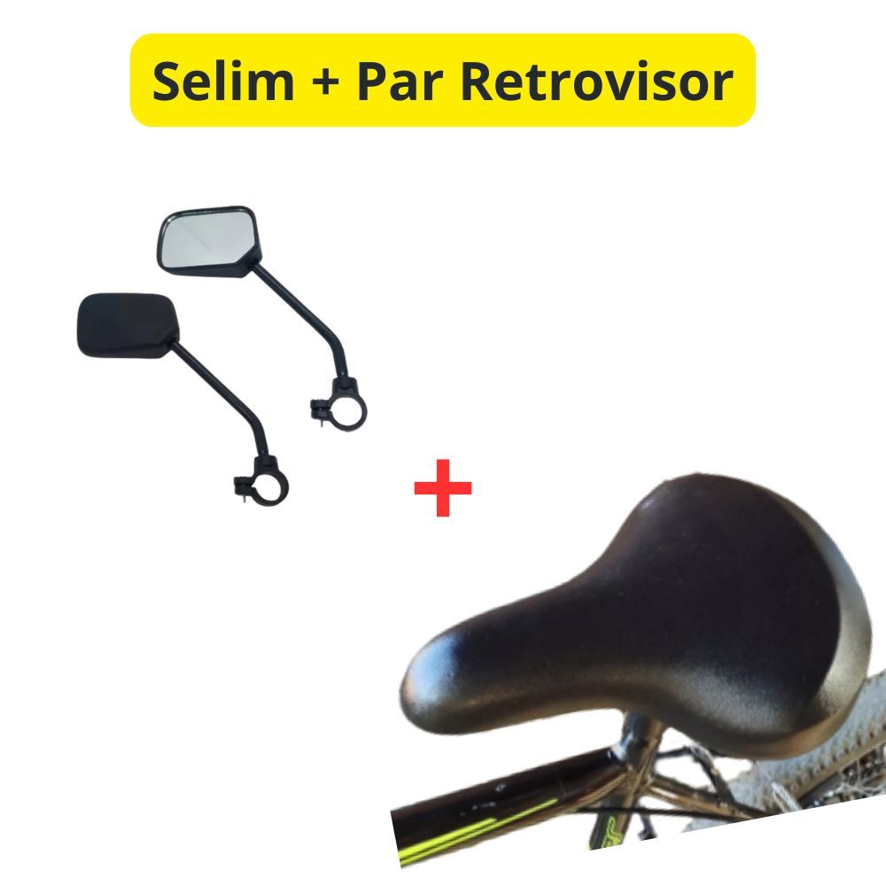 Banco Selim Urbano Tropical + Par Espelho Retrovisor Bicicleta Ceci Monark MTB Confortável