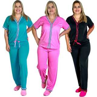 Pijama Americano com Manga Curta e Calça Comprida em Oferta na Shopee