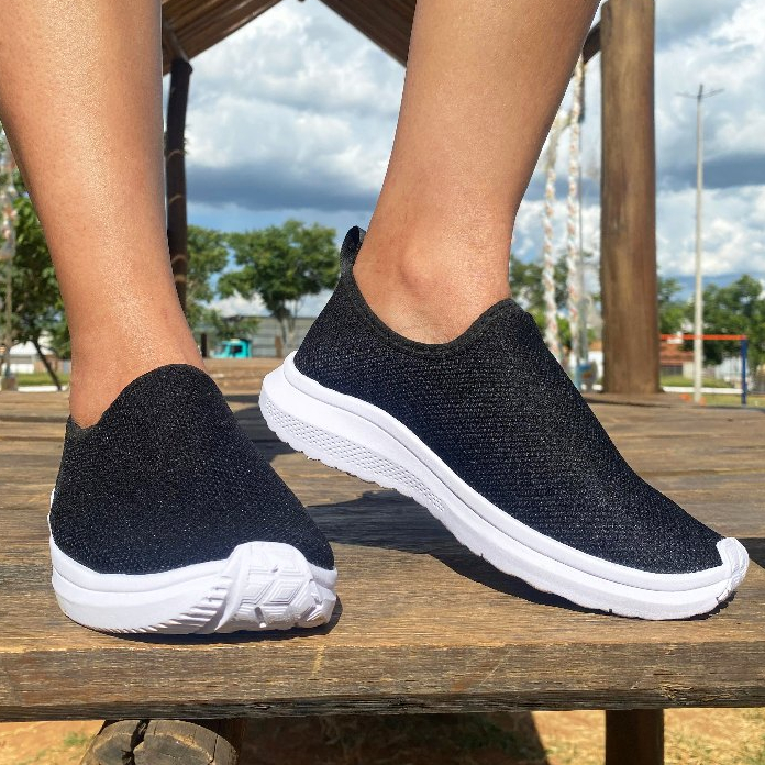 Tênis Meia Feminino Academia Caminhada Ortopédico Leve Confortavel Casual Preto em Oferta na Shopee