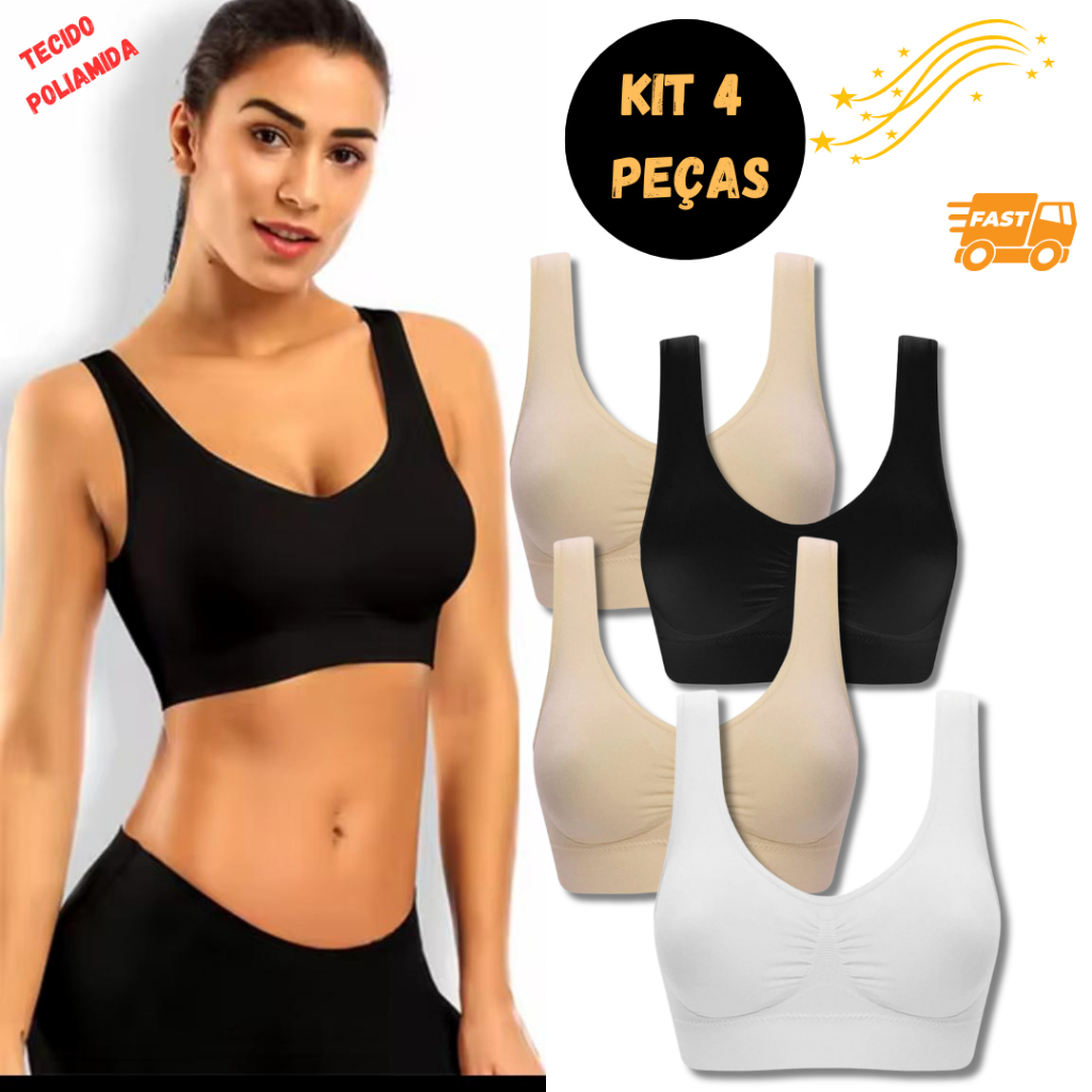 Kit 4 Sutiã TOP Sem Costura Sem bojo, Alça Larga Macia e Tecido Confortável uso Diário e P...