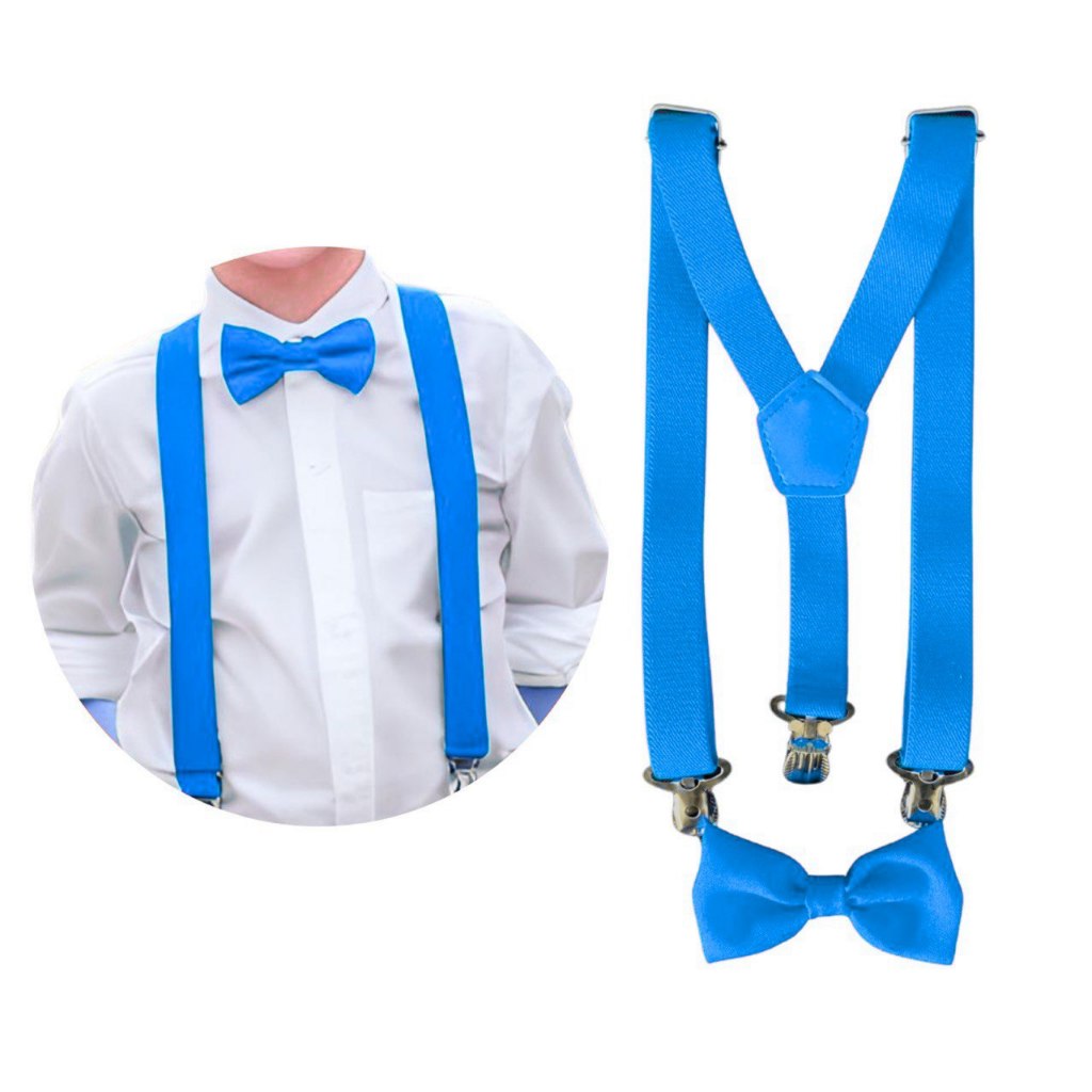 Kit Suspensório E Gravata Borboleta Infantil Azul Céu Turquesa 0/9 anos e Outras Cores Pajem Batizado Formatura Festa