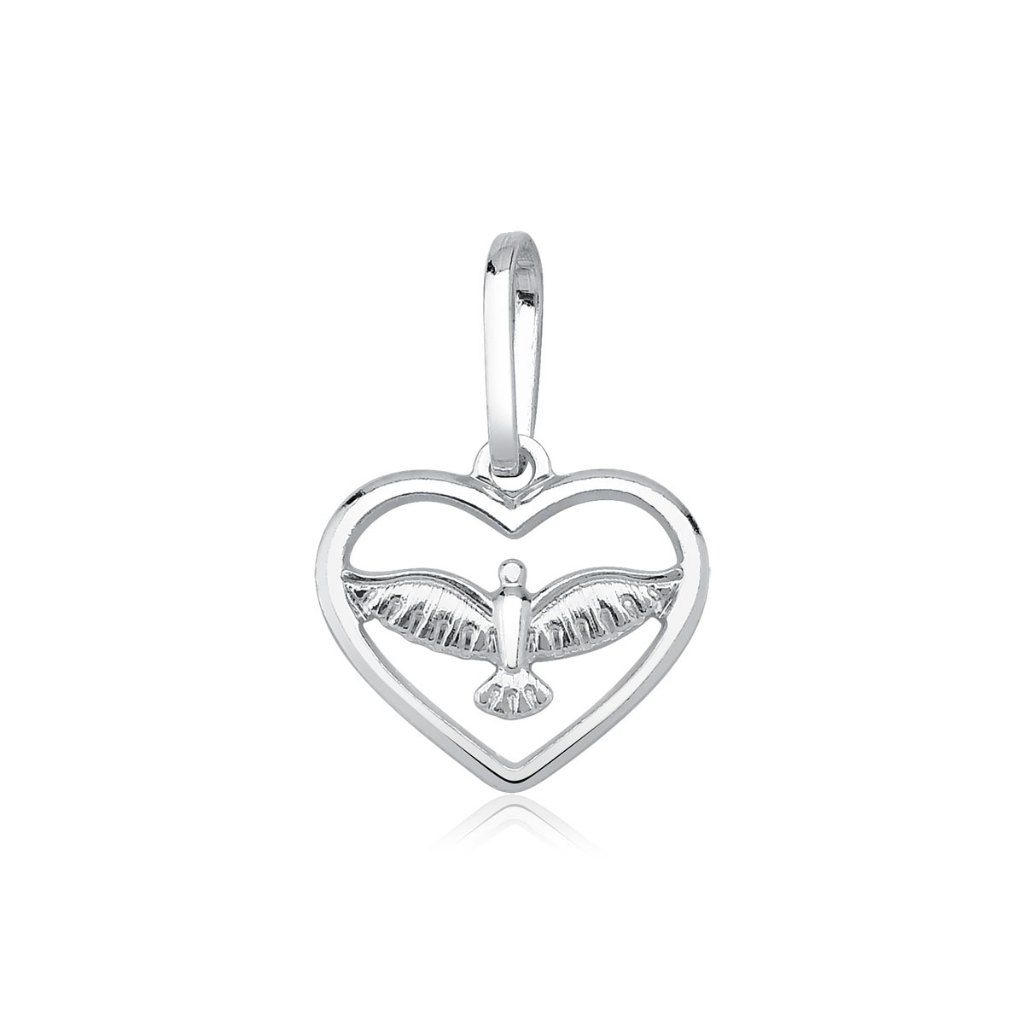 Pingente de Prata 925 Coração Vazado com Espirito Santo