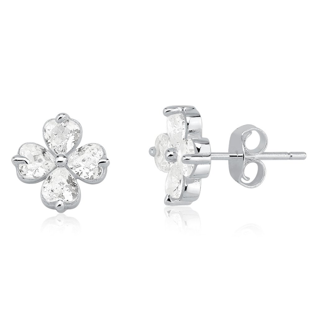 Brinco de Prata 925 Trevo com Zircônia | Diversas Cores em Oferta na Shopee