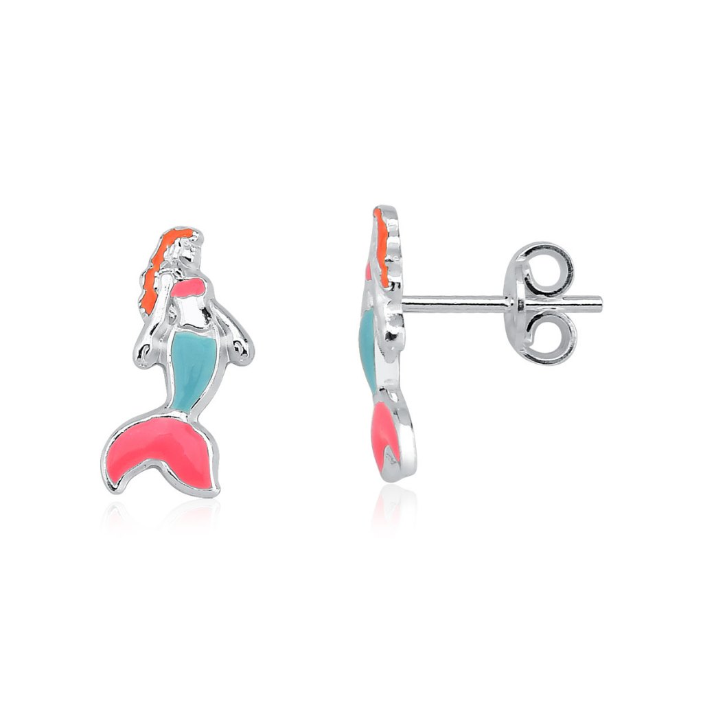 Brinco de Prata 925 Sereia Colorido em Oferta na Shopee
