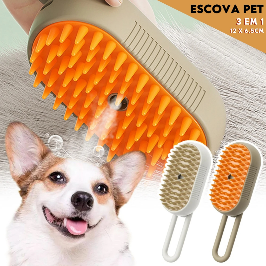 Escova A Vapor Para Pets Elétrica  3 em 1 Escova, Limpa e Acaricia - CH em Oferta na Shopee