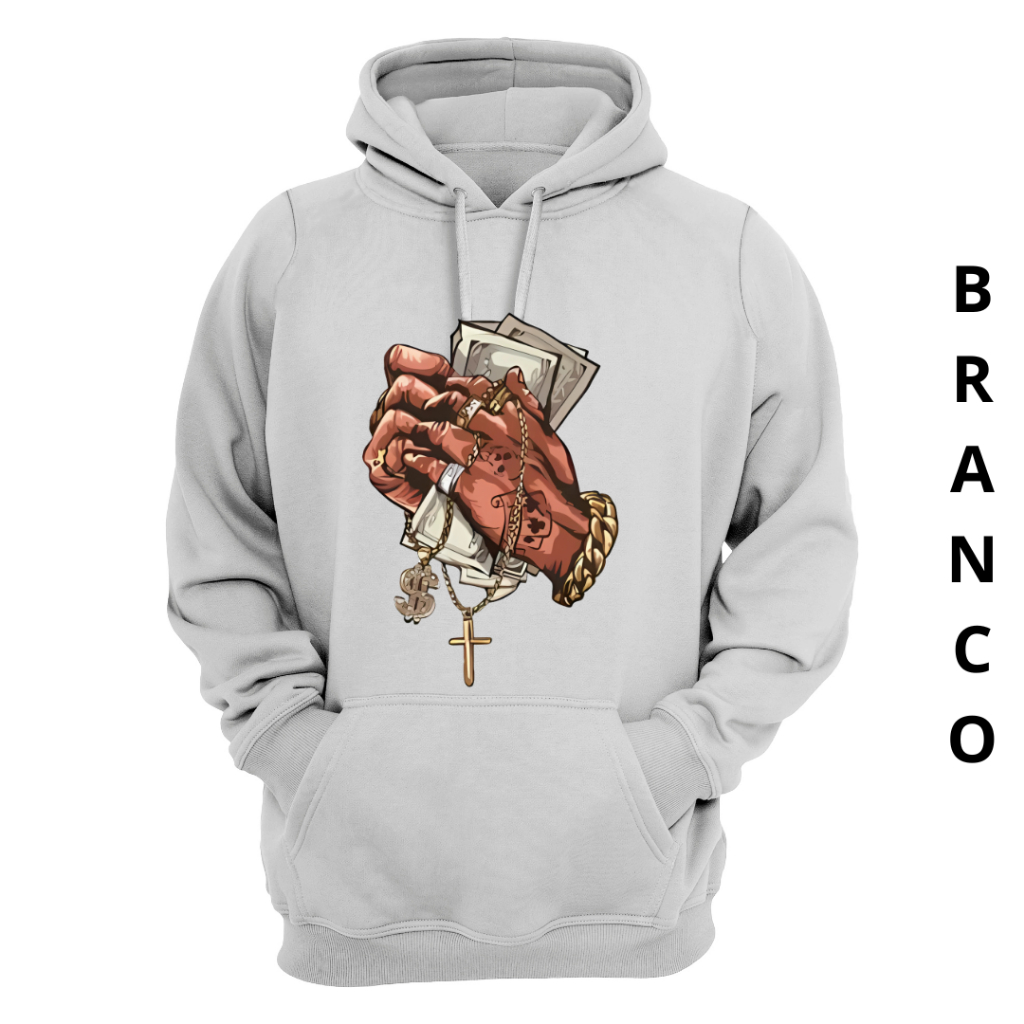 Moletom Unissex Mão Com Dinheiro Casaco Canguru Capuz Blusa Frio Masculina Feminina Agasalho Street