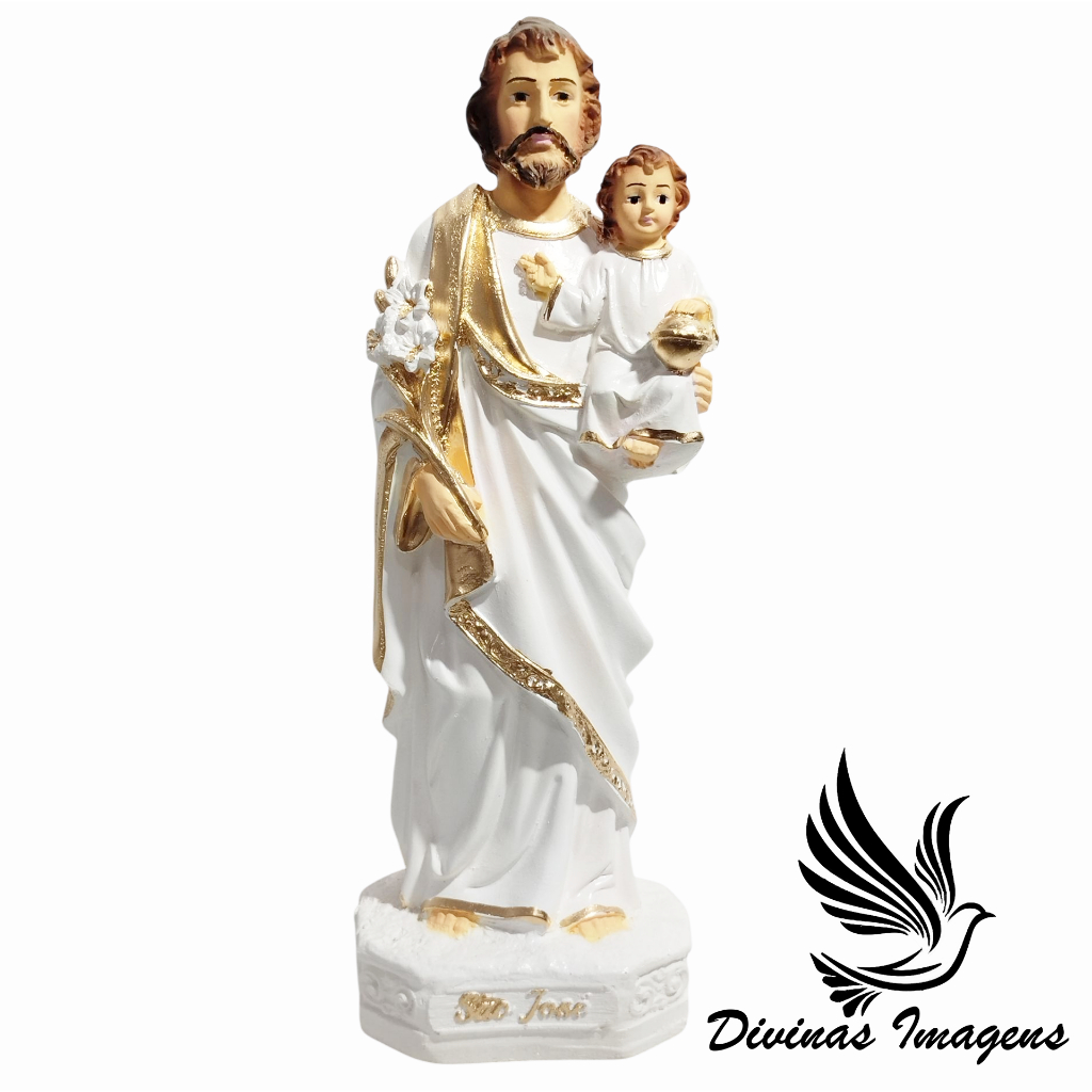Imagem São José 20cm White Perolado Gesso Premium Pintado de Alta Qualidade em Oferta na Shopee