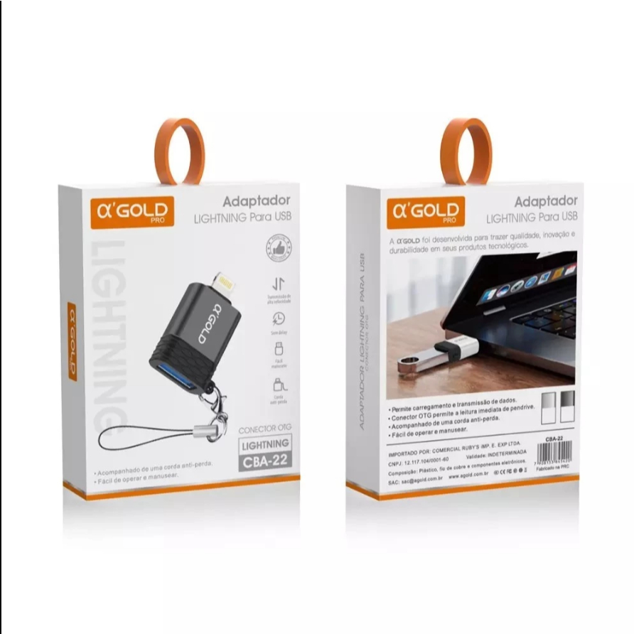 Adaptador OTG A’Gold CBA-22/CBA-23 Lightning e Tipo-C USB – Leitura de Pendrive e Periféricos