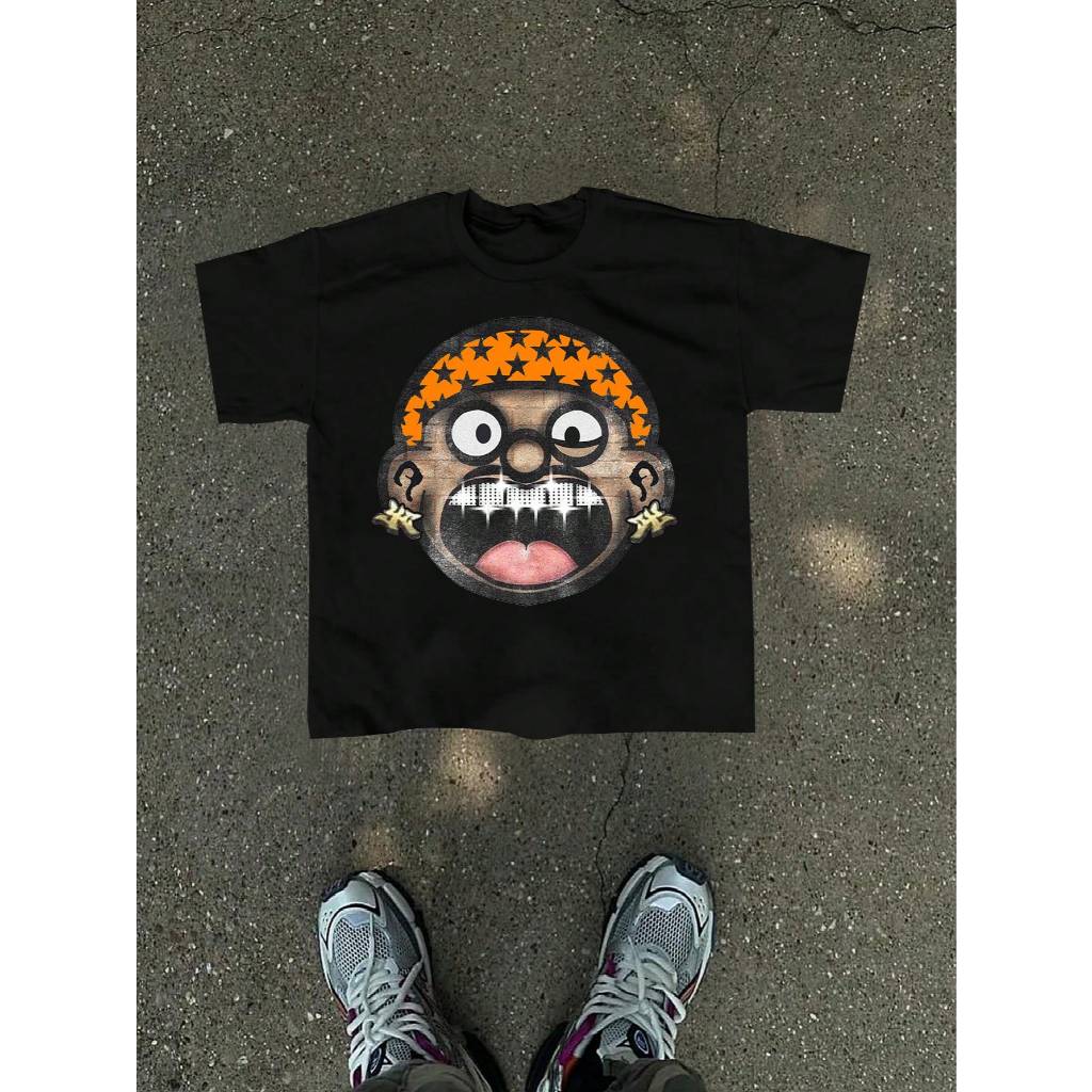 Camiseta OVERSIZED estampada branca blusa camisa Streetwear em algodão 30.1 modelo Y2K Dentes Desenho