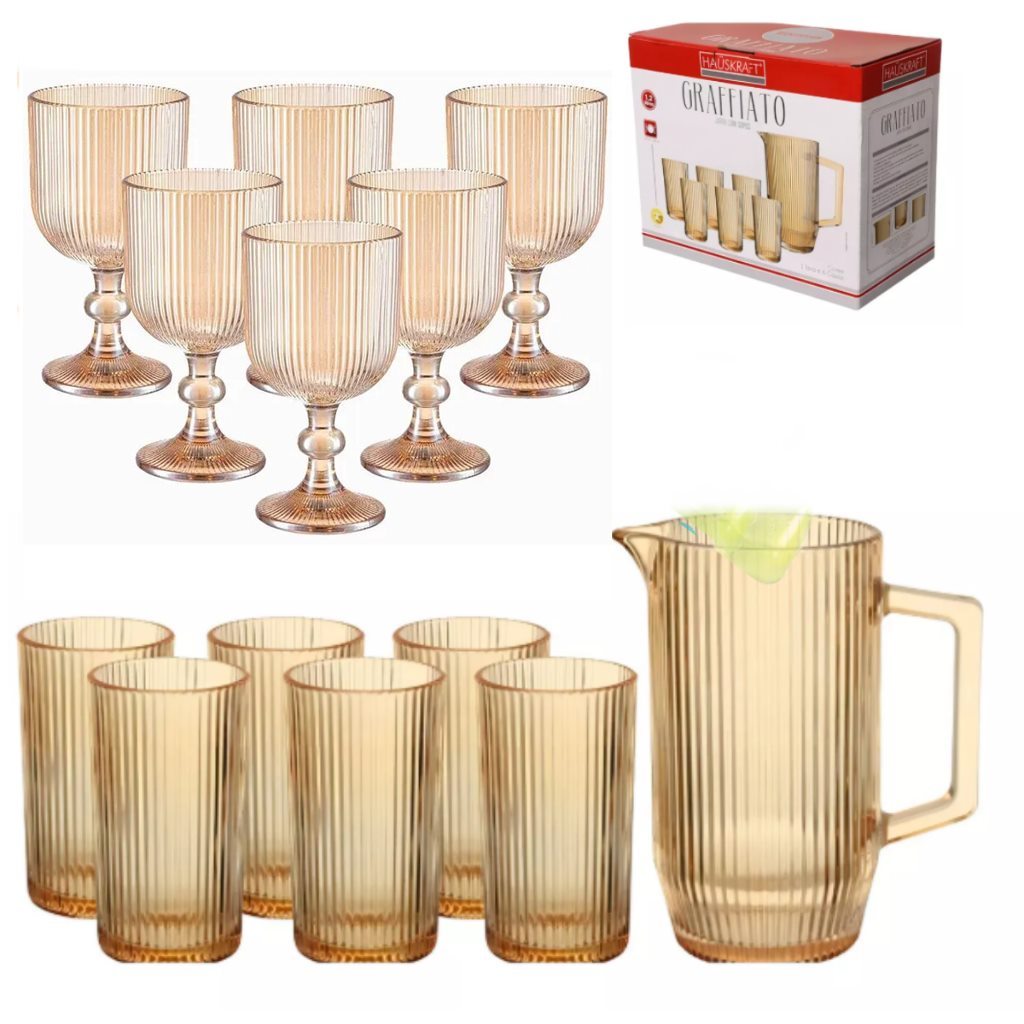 🛍️ JOGO DE TAÇA, JARRA E COPOS 13 PEÇAS DE LUXO GRAFFIATO/VERSALHES COLORS
