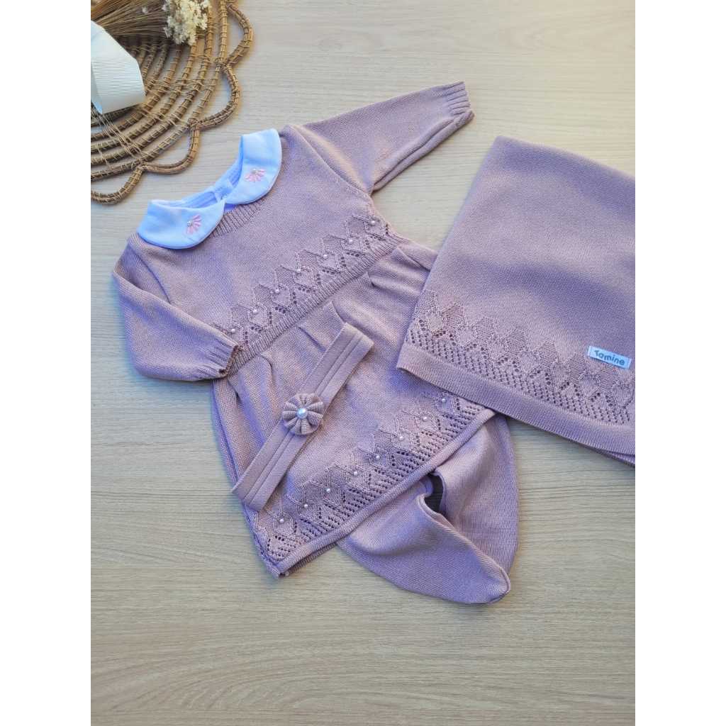 Saída maternidade menina Gabriela rosê 5 peças completa em Oferta na Shopee