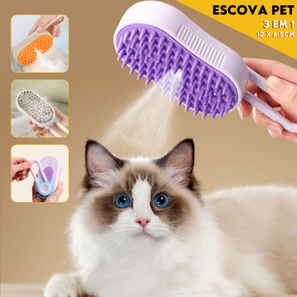 Escova A Vapor Para Pets Elétrica 3 em 1 Escova, Limpa e Acaricia - Nosso Lar em Oferta na Shopee