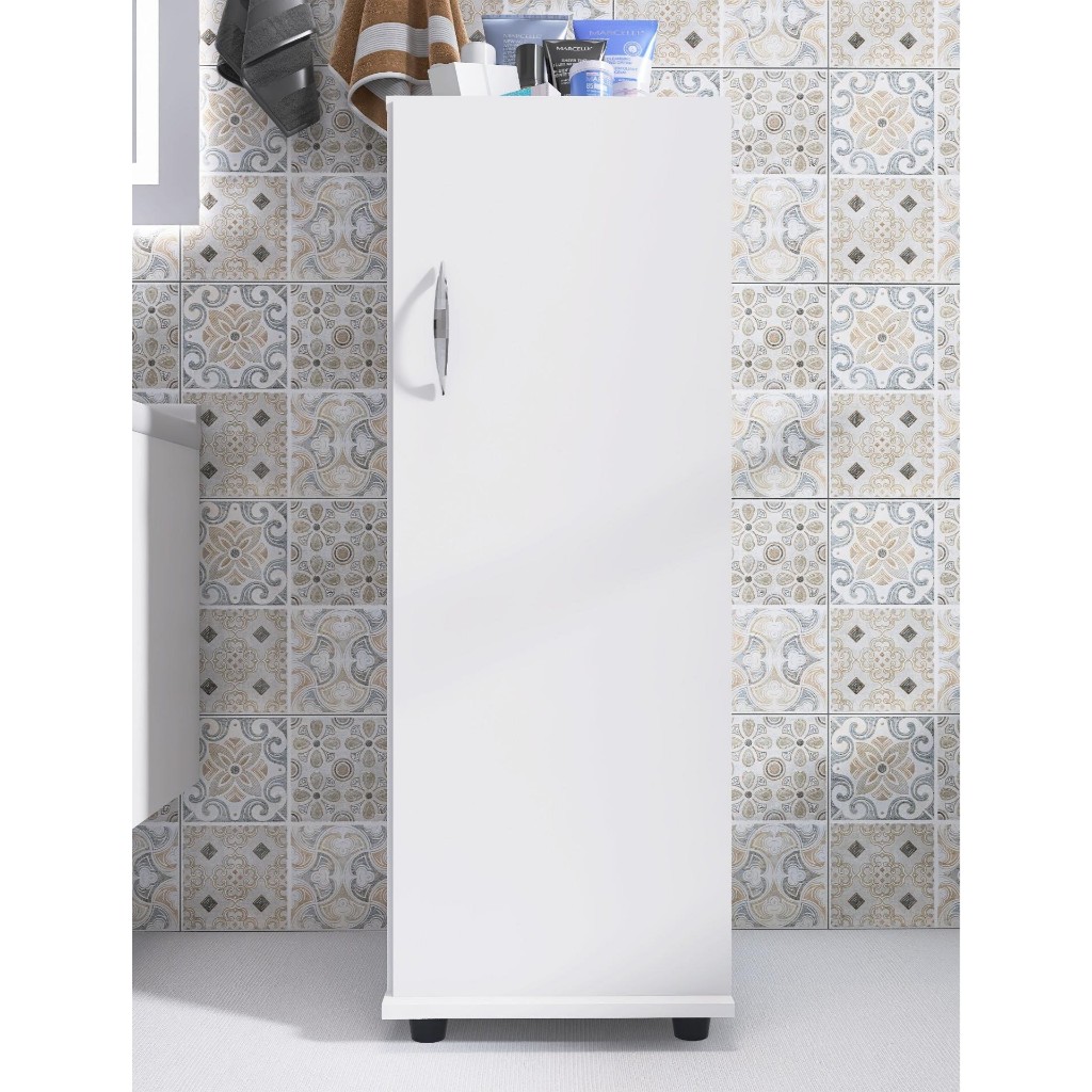 Armário Multifuncional para Banheiro ClickForte, Organizador Branco com 1 Porta e 3 Prateleiras