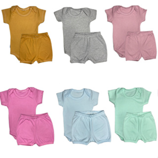 kit 4 peças body + shortinho menina e menino para bebe infantil canelado em Oferta na Shopee