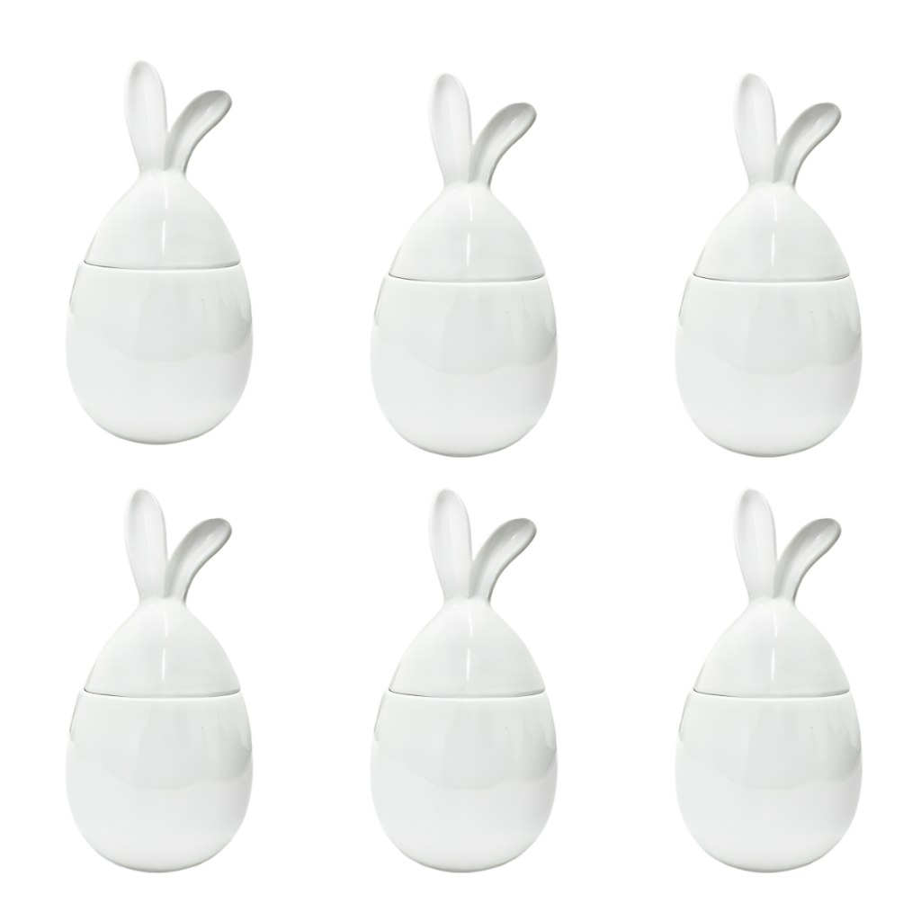 Kit 6 Potes Ovo de Páscoa Com Orelhas Cerâmica Segunda Linha Chocolate Mesa Posta 580ml em Oferta na Shopee