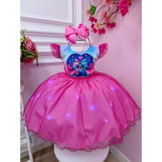 Vestido Stitch E Angel Com Led Pisca e Brilha Infantil Luxo em Oferta na Shopee
