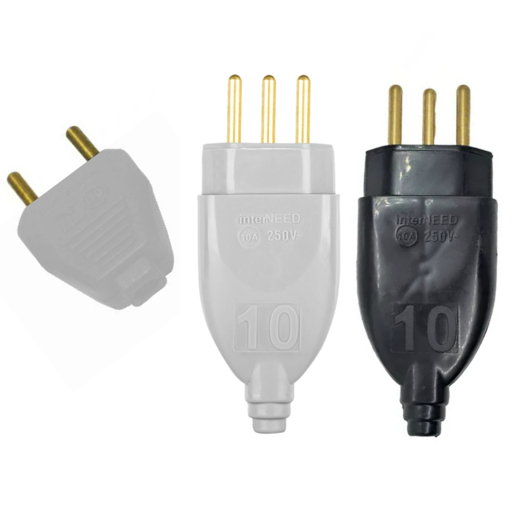 Plug Chato Macho/Femea Titã Interneed 2P+T 10A/20A Preto e Cinza Casa Elétrica Cabos Energia Tomada Extensões