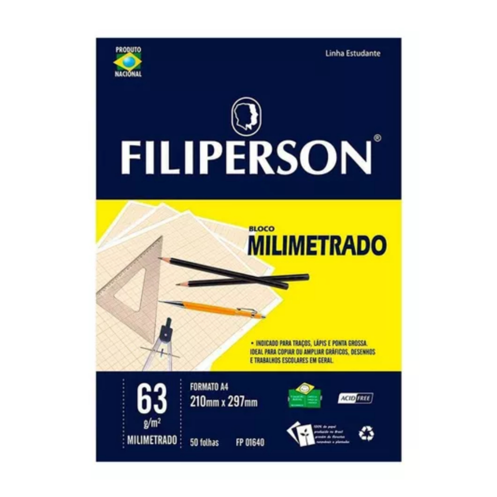 Blocos de Folhas Milimetrado Filiperson 50 Folhas 63g/m²