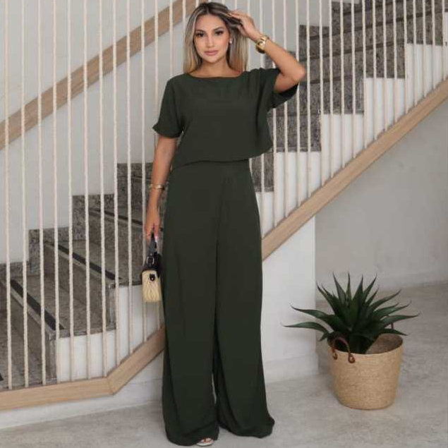 Conjunto Feminino Croped E Calça Viscolinho Forrada Confortavel