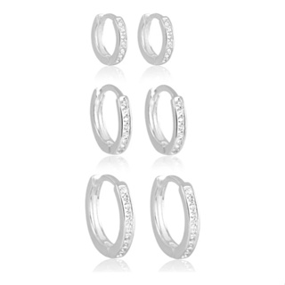 Trio ou Par Avulso Brinco Argola de Prata Cravejada Prata 925 Cartilagem em Oferta na Shopee