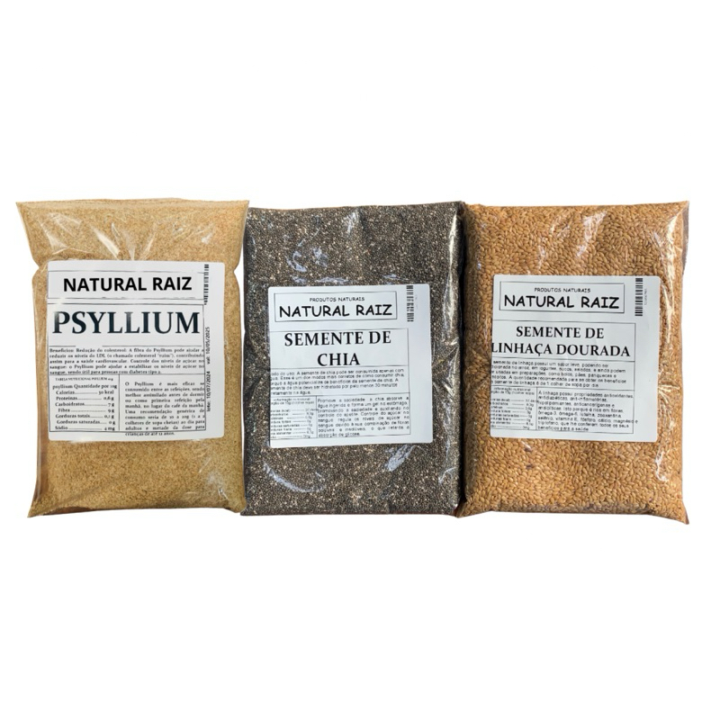 Detalhes do Kit Intestino Saudavel Psyllium + Chia + Linhaça Dourada