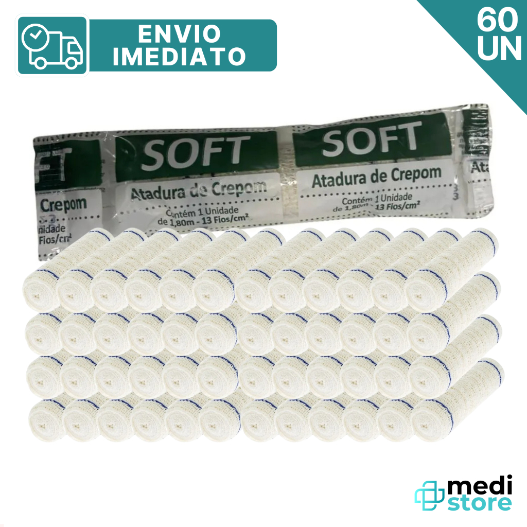 Kit com 60 - Atadura de Crepom 8cm X1,20m 13 Fios Soft Erimax - Envio Imediato
