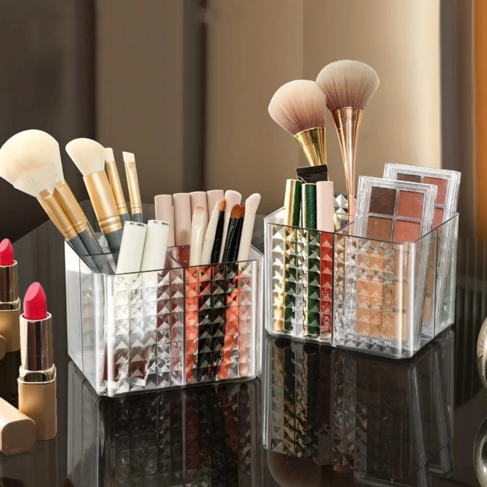 Organizador de Maquiagem Acrílico 4 Divisórias Porta Pincéis e Cosméticos em Oferta na Shopee