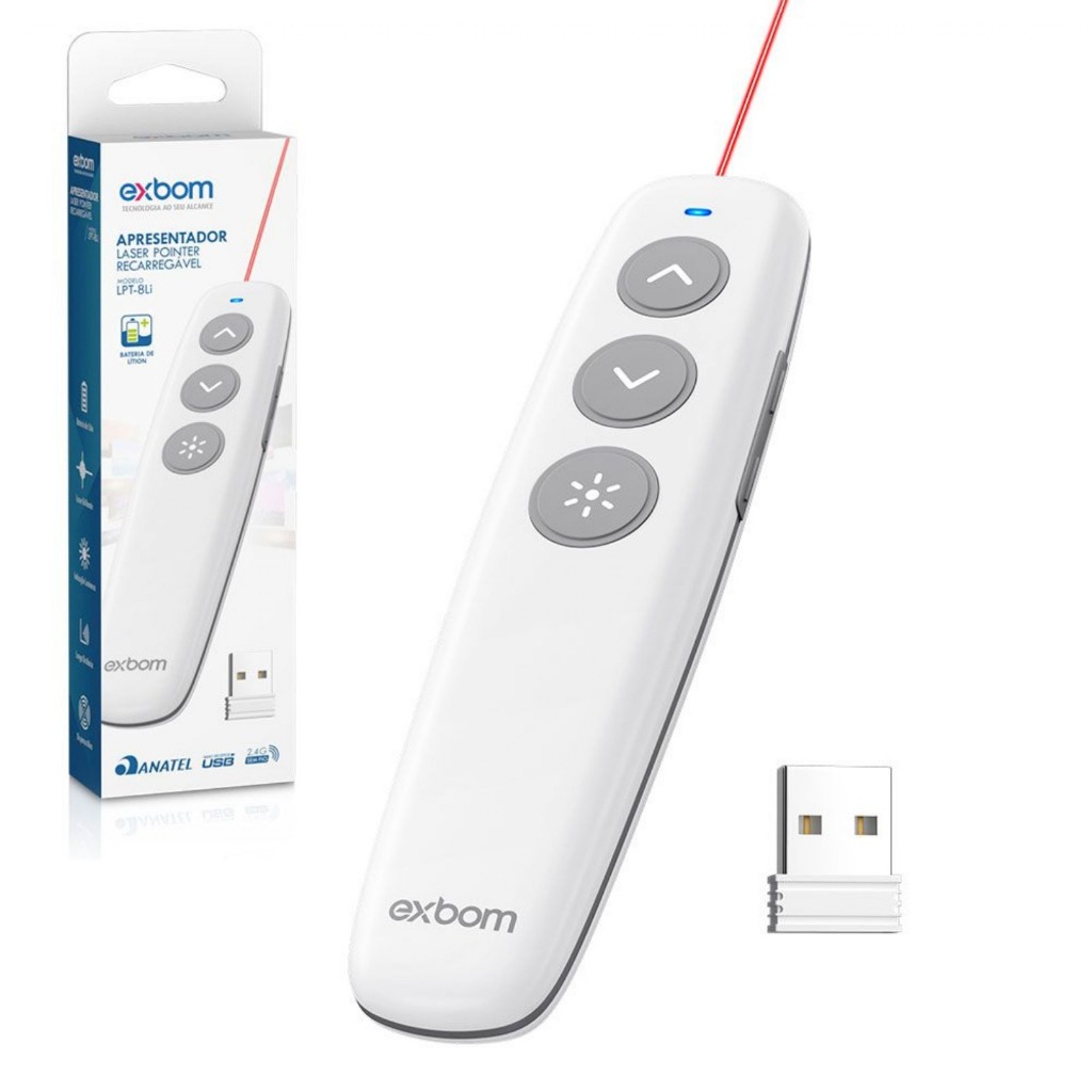 Apresentador De Slides USB Recarregável Controle Remoto Powerpoint Apresentação Sem Fio LPT-8i EXBOM