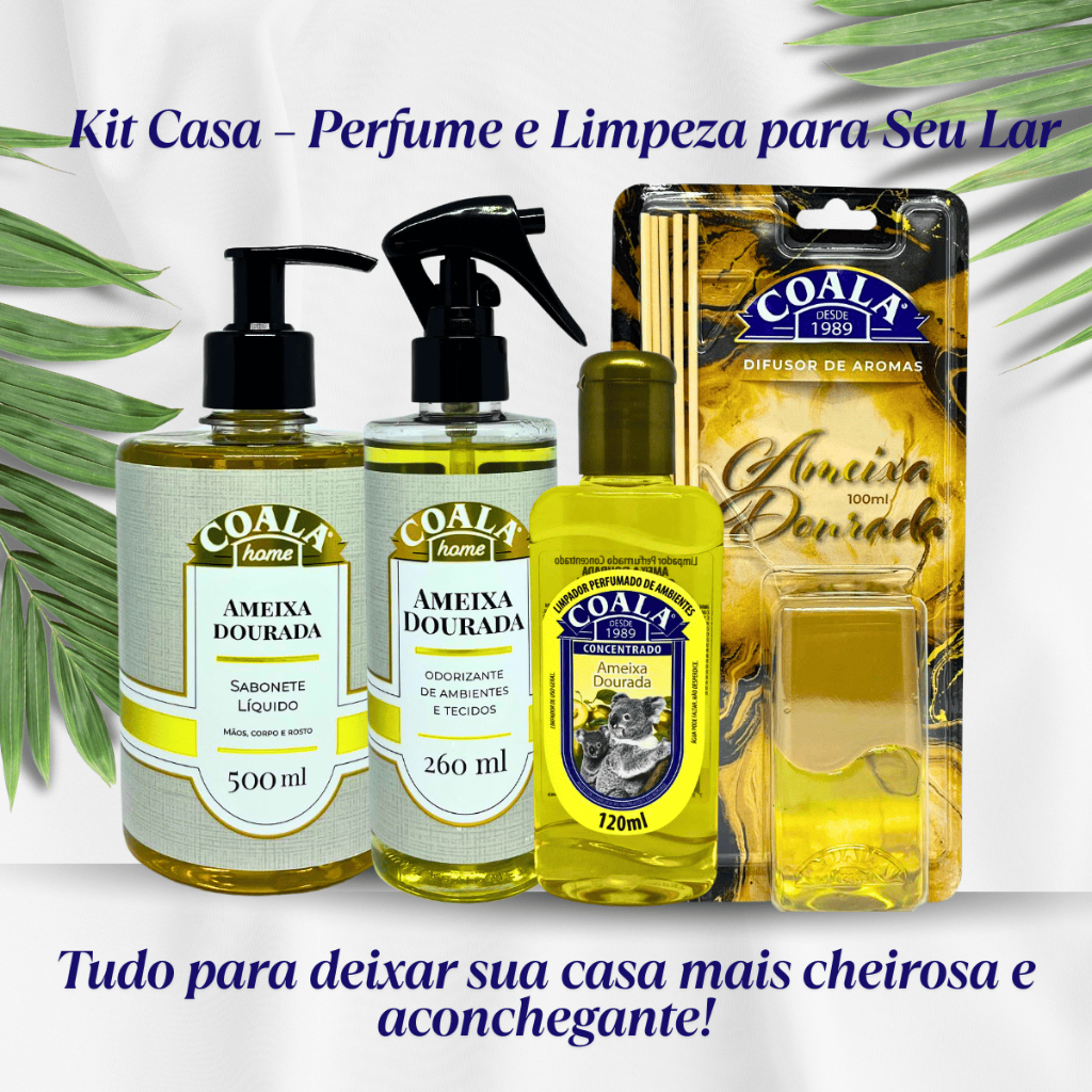 Kit Coala Casa Perfumada Chá Branco Difusor Sabonete Odorizante Limpador
