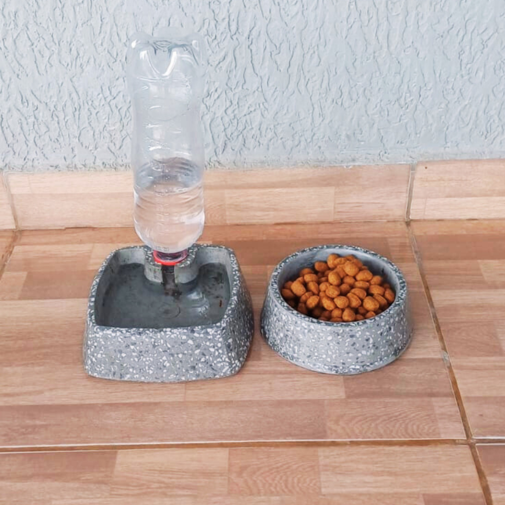 bebedouro automático +Comedeouro Para Pets cães gatos vasilha granitina Premium cinza