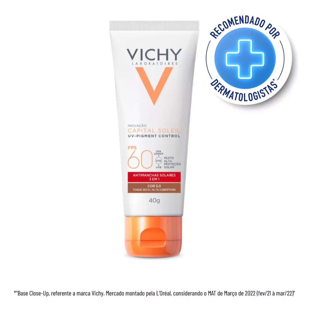 VICHY CAPITAL SOLEIL Protetor Solar Facial Com Cor UV-Pigment Control FPS60 anti manchas