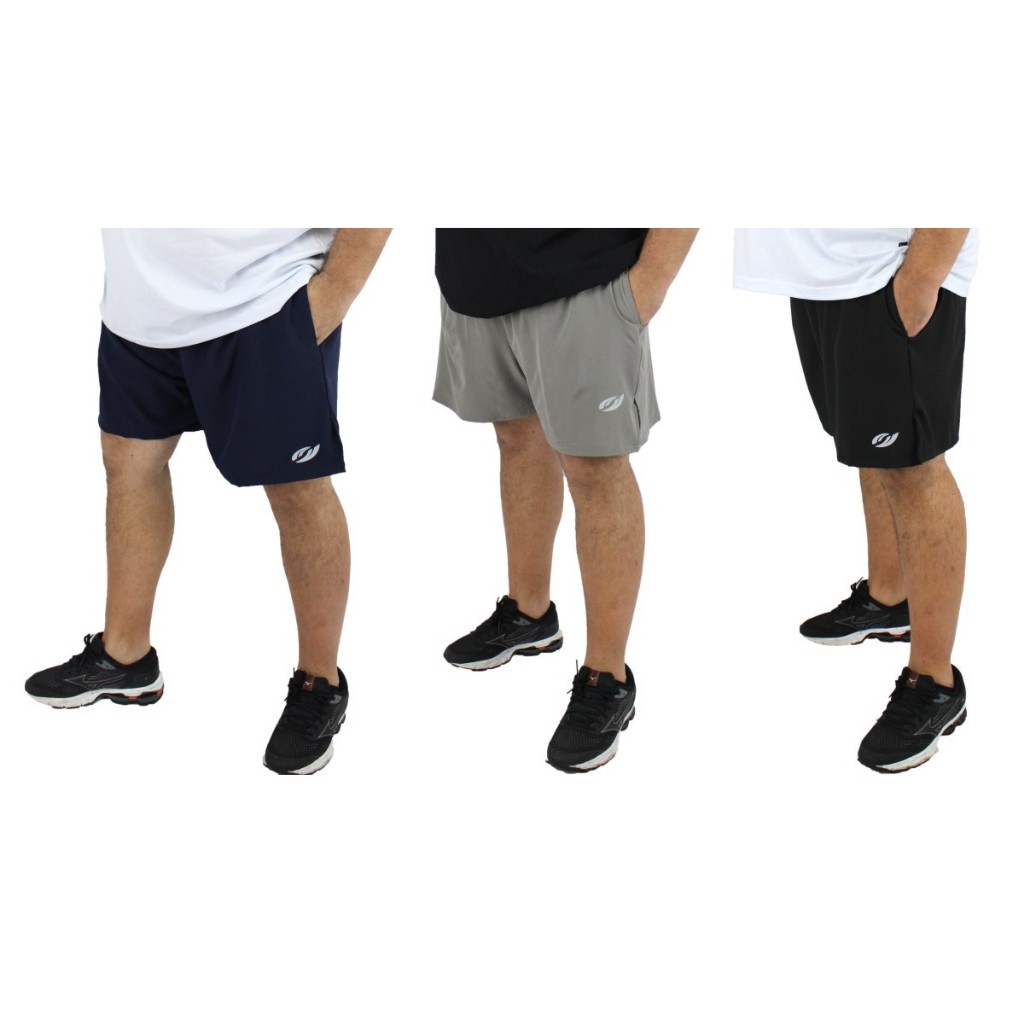 Kit 3 Bermudas Shorts Curto Plus Size Tactel C/ Elastano Bolso Academia Treino Praia Extra Grande