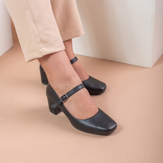 Sapato feminino scarpin boneca salto baixo bloco sapato social fivela  Mary Jane
