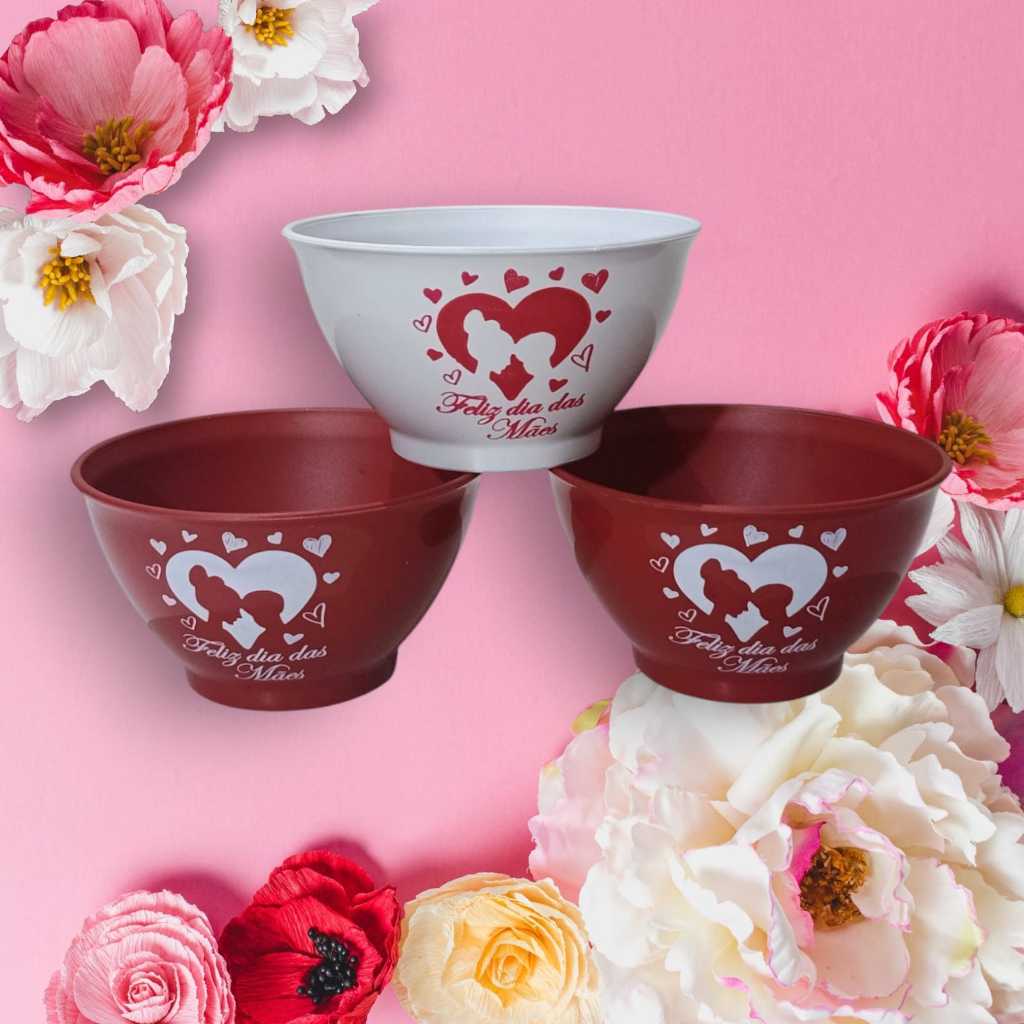 Kit 6/10/15/20 Cumbuca Lembrancinha Dia das Mães de Plástico Feliz Dia Das Mães