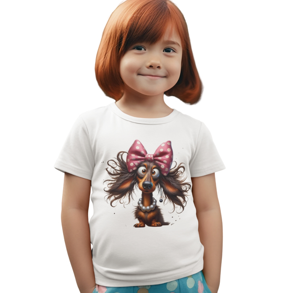 Camiseta Infantil Branca Estampada Desenho Cachorro Dog Animal Estimação Menina