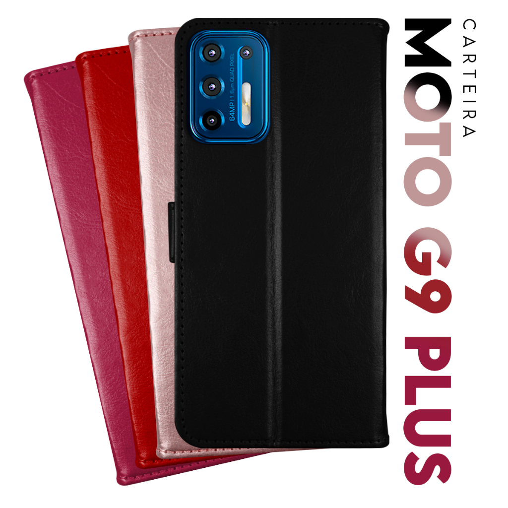 Capa Case Capinha Carteira Flip Cover Couro Sintético PRETA Para Motorola Moto G9 Plus XT2087 tela 6.8 Cell in Power25
