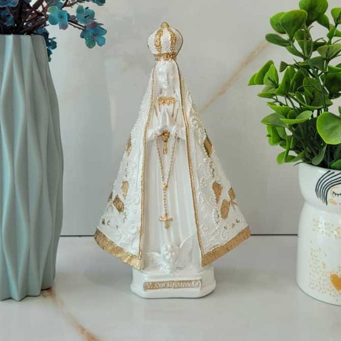 Imagem de Nossa Senhora Aparecida 15cm Pérolada em Gesso Prêmio