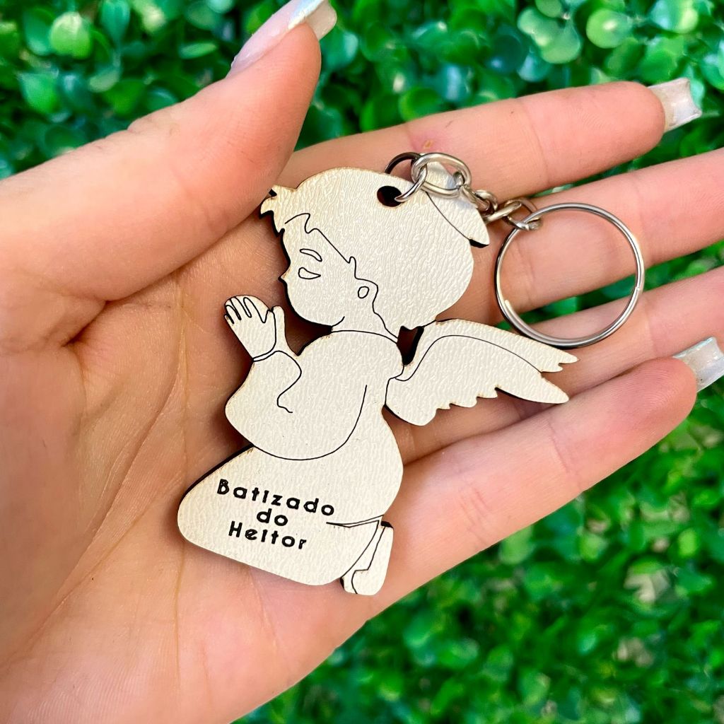 20 Lembrancinha Chaveiro Batizado Anjo MDF Branco