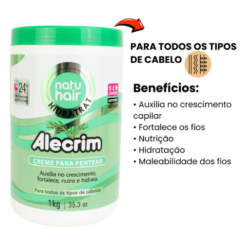 Detalhes do Creme Para Pentear Alecrim 1kg NATUHAIR - Auxilia no Crescimento, Fortalece, Nutre e Hidrata