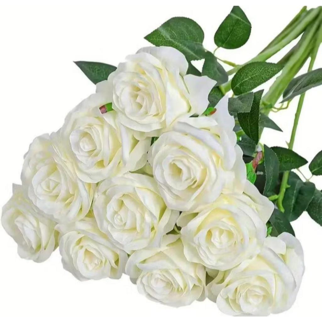30 Rosa Artificial BRANCA Aveludada 50CM- Presente Dia Das Mães Decoração Arranjo Flor