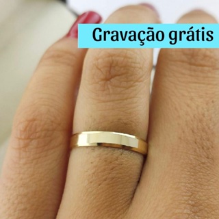 Aliança Chanfrada Unidade Banhada A Ouro 18k Com Gravação Grátis em Oferta na Shopee