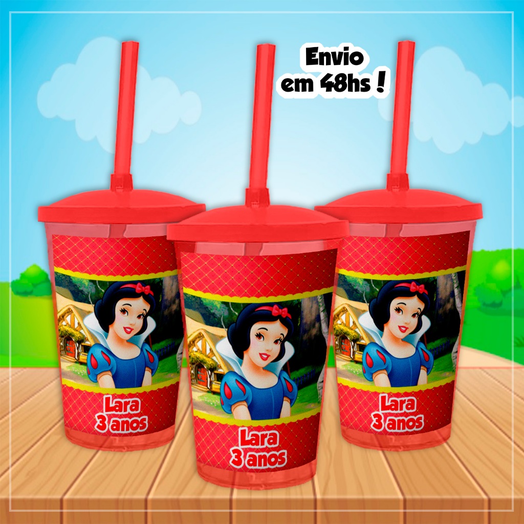10, 20, 30 ou 40 Copo twister com canudo personalizado Branca de Neve 300ml kit festa (envio rápido) em Oferta na Shopee
