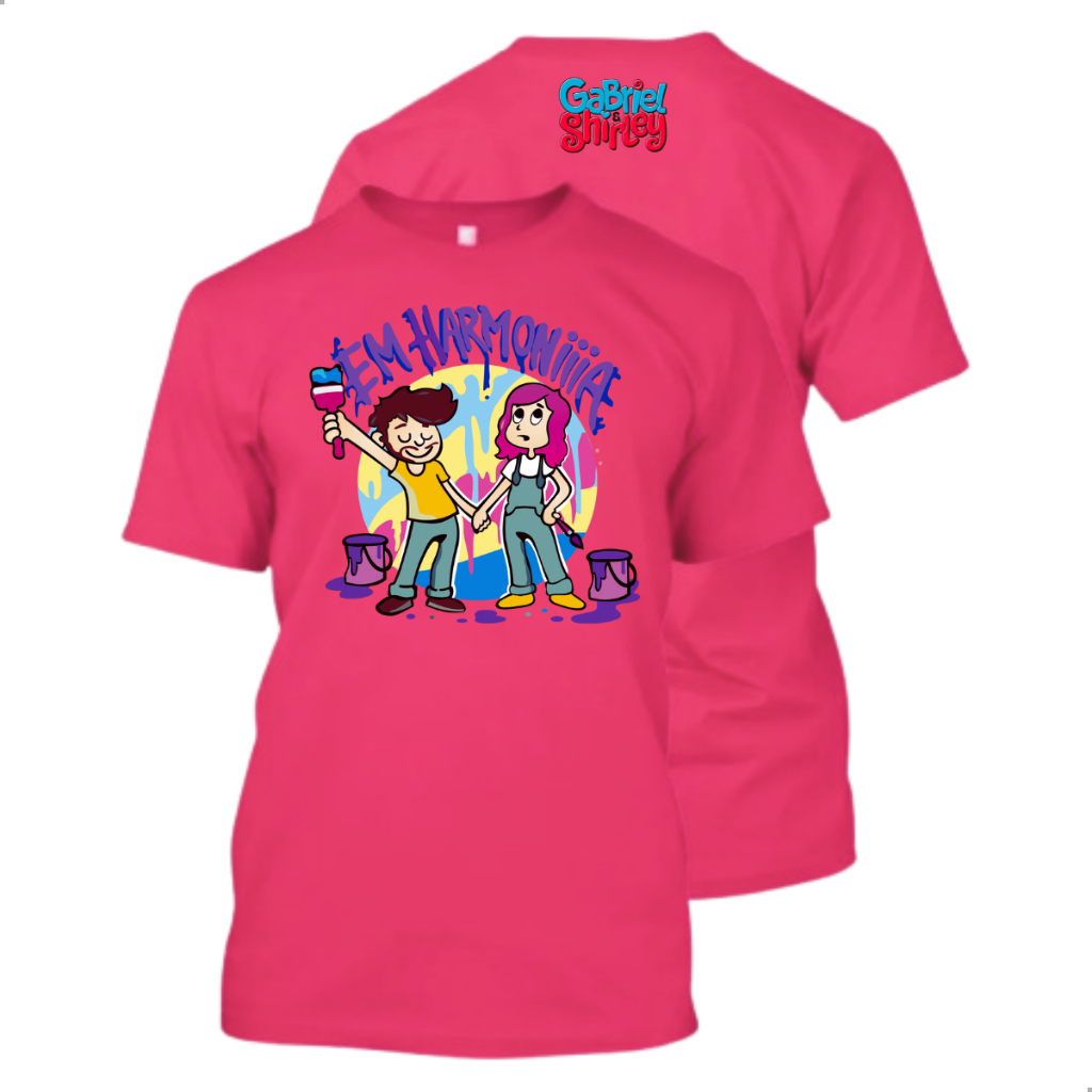 Camiseta Gabriel E Shirley Infantil Show Festa World Pink Juvenil Game Jogo Show Youtuber Youtube Presente Harmonia