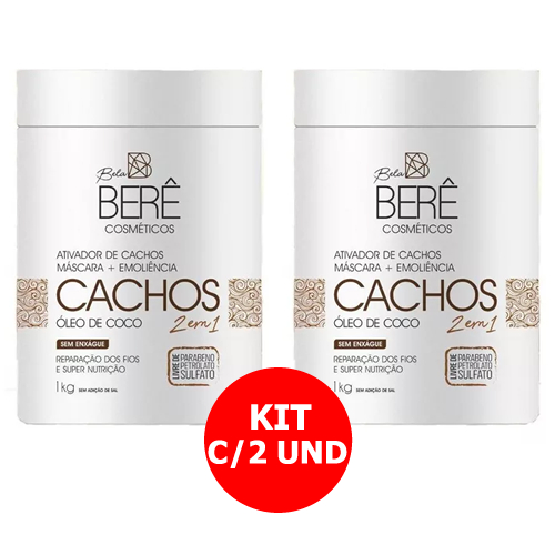 KIT C/2 BELA BERE ATIVADOR DE CACHOS OLEO DE COCO 2EM1 1KG